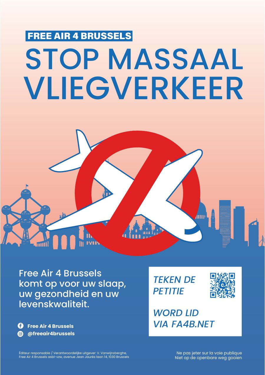 Affiche Free Air 4 Brussels: STOP massaal vliegverkeer